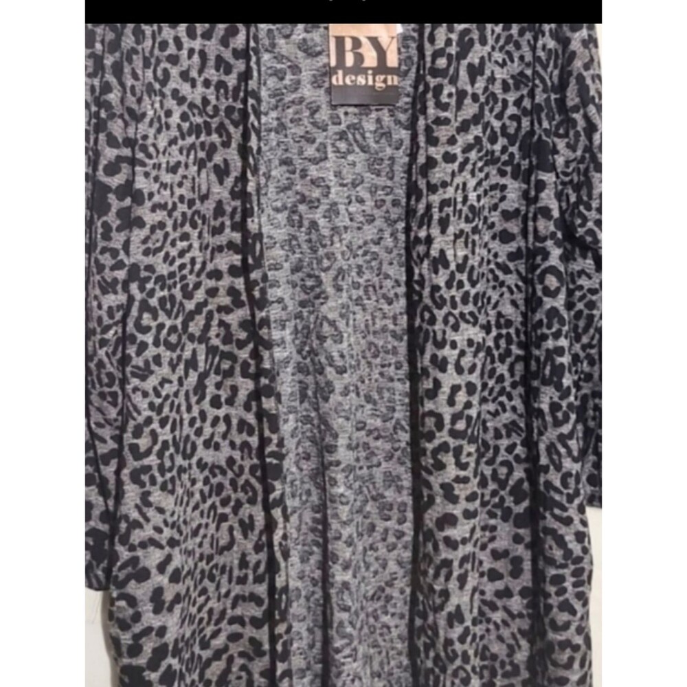 Lightweight Print Open-Front Cardigan Sweater - Gray